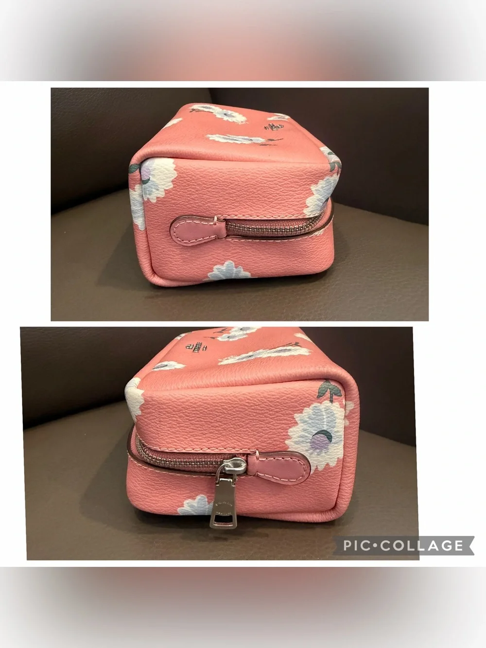 Coach Pink Floral Pebbled Leather Cosmetic Case